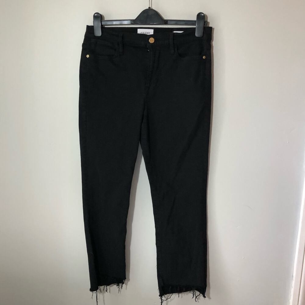 Frame le high straight women 31 film noir black LHSTRS403 stretchy crop jeans